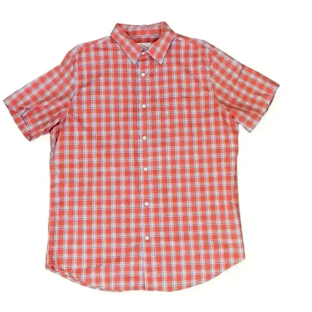St. John’s Bay Men’s Large Short Sleeve Button Down Shirt Large Orange Plaid